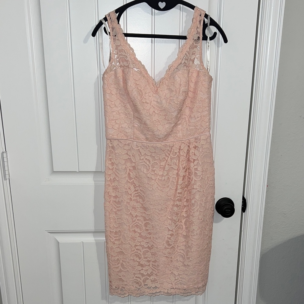 David's Bridal Bridesmaid Dress Blush/Lt Pink Lace Dress with V Neckline Size 6